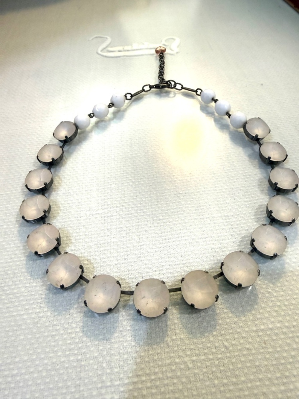 Sabika Necklace – Frosted White Crystals – Minimal Statement – Adjustable
